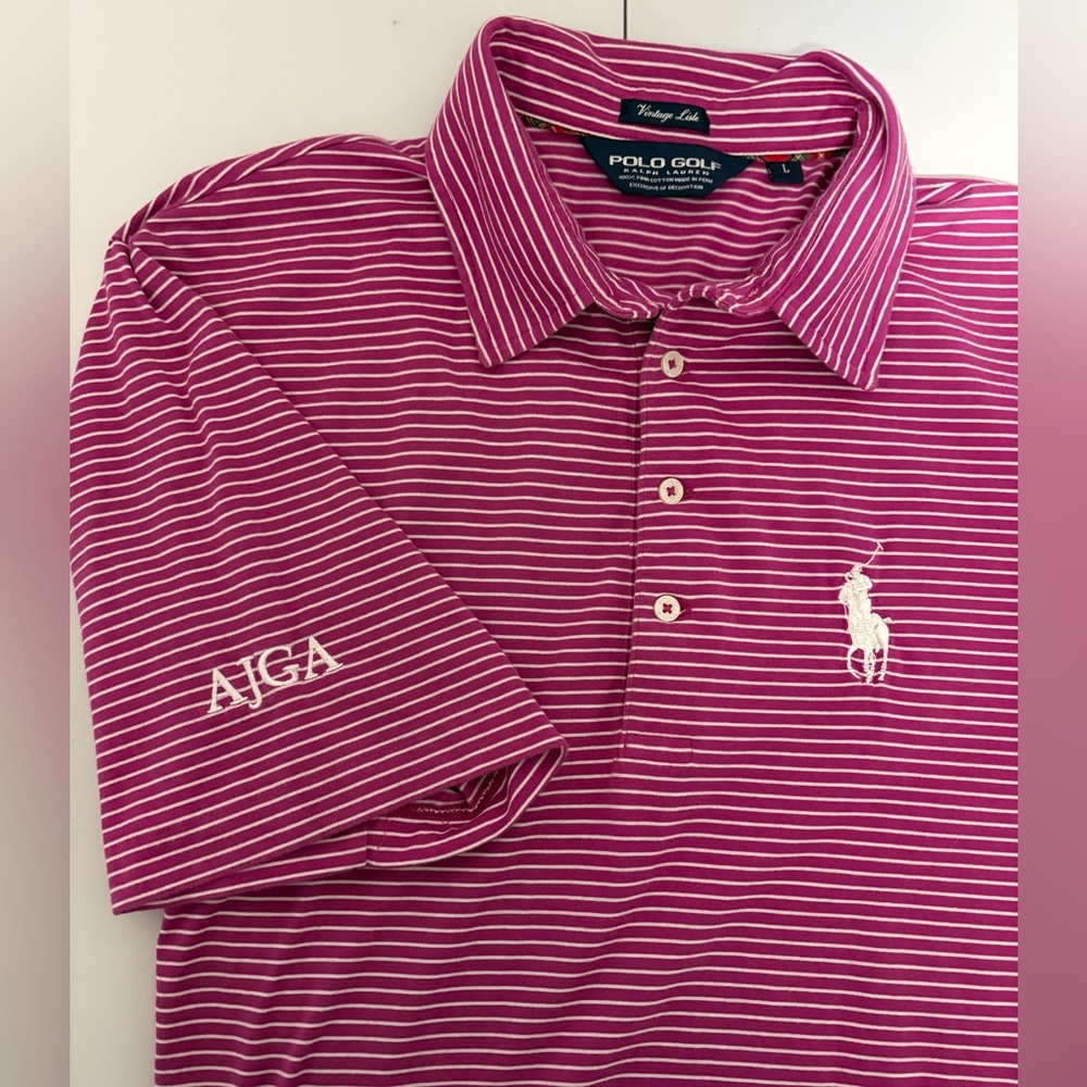 Golf Ralph Lauren Vintage Lisle Mens Large Stripe Polo Pima Cotton AJGA BIG PONY